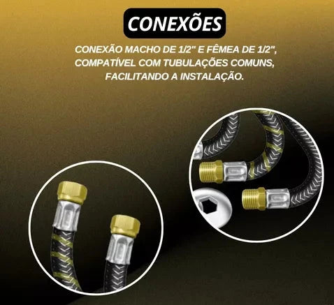 Kit Flexível 1/2 FM Aquecedor De Água a Gás Vazão Plena 40cm - Cor PRETO